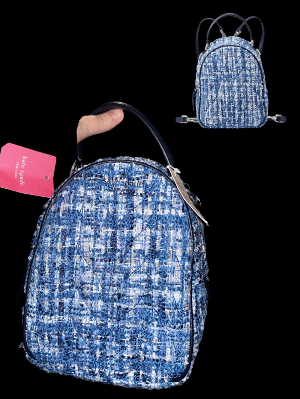 kate spade Blue Tweed Mini Backpack nwt